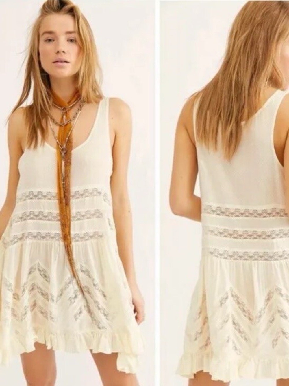Intimately Free People Voile and Lace Trapeze Slip in Cream size M